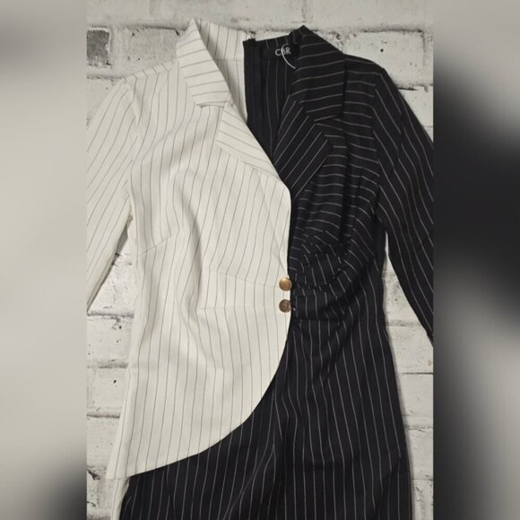 CBR Turn Down Neck Long Sleeve Buttons Striped Patchwork Bodycon Dress ~ NWT - Picture 7 of 16
